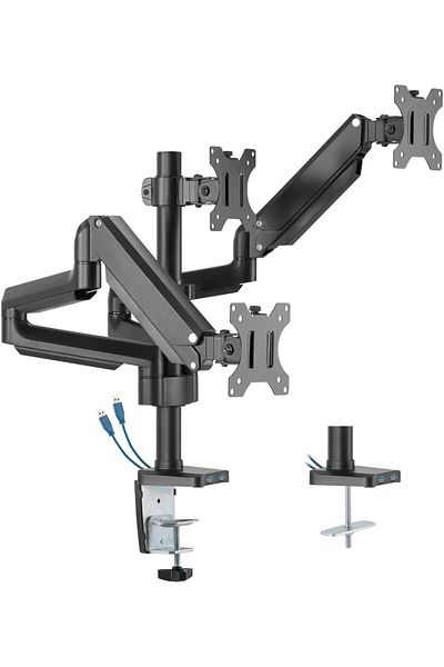 Twisted Minds Triple Monitor Arm 17"-27" – Full Motion Aluminum Mount with USB & Cable Management