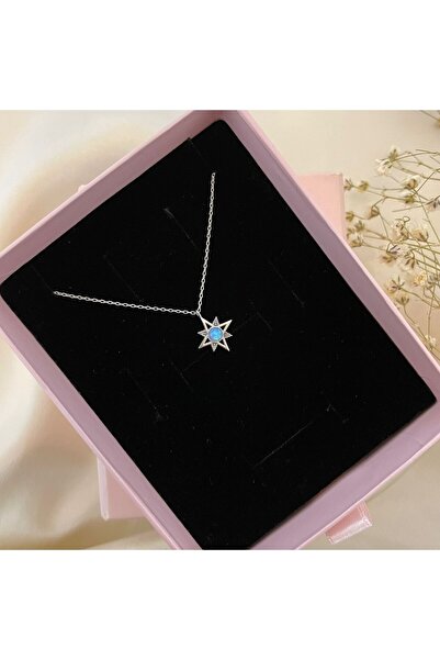 Lovera Jewellery 925 Ayar Gümüş Opal Taşlı Sirius Yıldızı Kolye | Kadın Zarif Hediyelik Takı Şık Doğum Günü Hediyesi