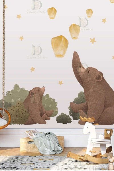 KT Decor Комплект стикери за стена „Горски приятели“ – майка мечка и бебе мече