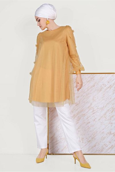 Alvina Three-Dimensed Flower and Tule Detailed Tunic 40519