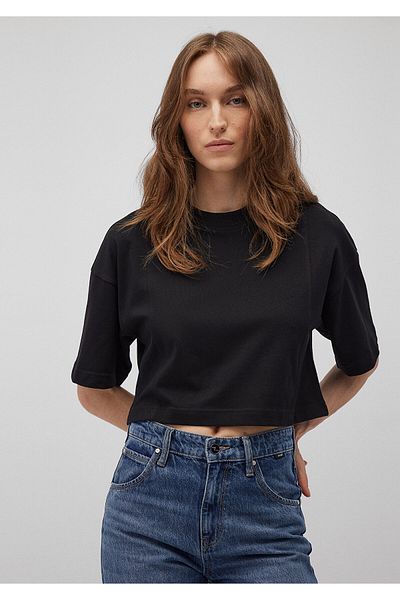 Mavi Black Crop Basic T-shirt - Short Cut with Stitching Detail 1612649 -900