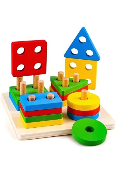 Goishtrie لعبة فرز وتكديس هندسية خشبية بأربعة أشكال (16 قطعة)