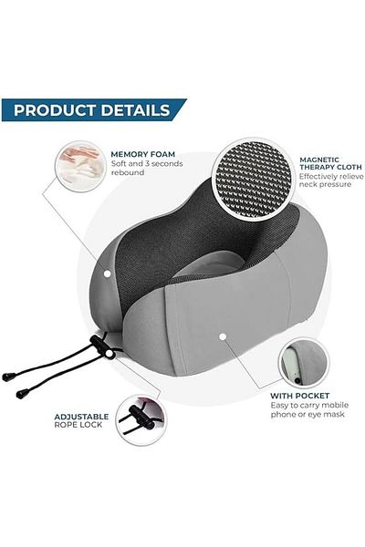 Goishtrie Breathable Memory Foam Neck Pillow , Washable, Adjustable Strap & Side Pocket