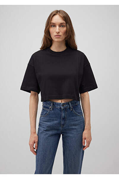 Mavi Black Crop Basic T-shirt - Short Cut with Stitching Detail 1612649 -900