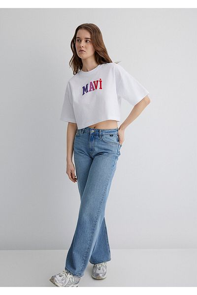 Mavi Weißes T-Shirt mit Logo-Aufdruck, kurz geschnitten, 1612516-620