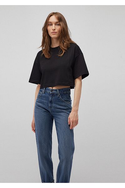 Mavi Black Crop Basic T-shirt - Short Cut with Stitching Detail 1612649 -900