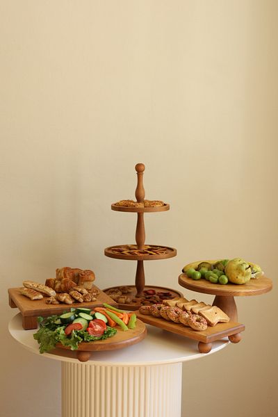 justwood 5-Piece Wooden Cake Presentation - 3-Tier Cake Stand, 29 Cm Cake Stand, 29 Cm Risus, 17x30 Risus, 30x30 Tityos