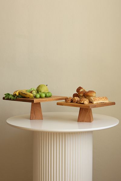 justwood 25x25/10 cm and 29x29/12 cm Square Wooden Cake Presentation Serving Plate - Pyramid