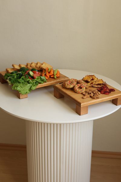 justwood 2-Piece Tityos Cube Footed 25x25 Cm And 30x30 Cm Wooden Square Cake Presentation Serving Plate