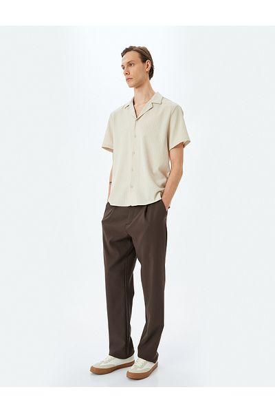 Koton New Season Buttoned Cotton Blend Regular Fit Textured Short Sleeve Shirt