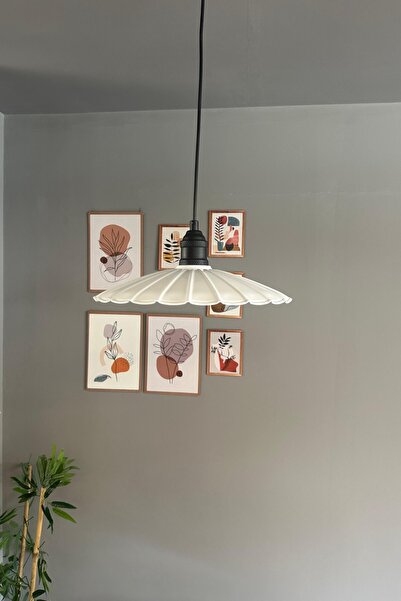 Bamyum Risso Beyaz Metal Büyük Avize Siyah Lale Başlık Tekli Rustik Cafe Mutfak Modern Sarkıt Aydınlatma