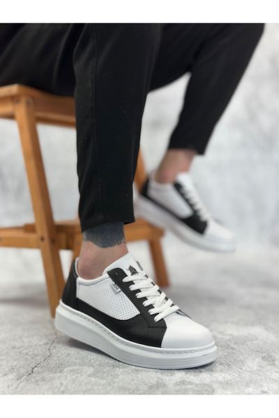 EBRUS TREND Ba0423 Boa Thick High Sole White Black Lace-Up Sports Men's Shoes