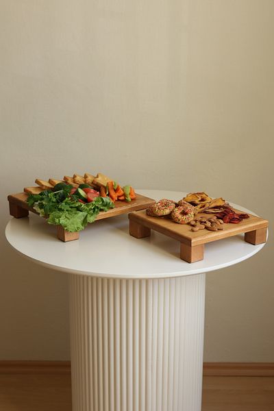 justwood 2-Piece Tityos Cube Footed 25x25 Cm And 30x30 Cm Wooden Square Cake Presentation Serving Plate