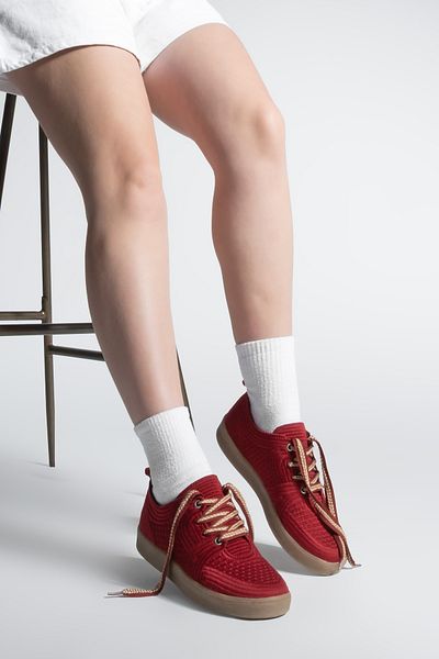 Marjin Women's Sneaker Embroidered Embroidered Sports Shoes Nolen Claret Red