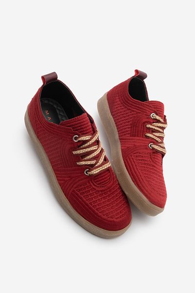 Marjin Women's Sneaker Embroidered Embroidered Sports Shoes Nolen Claret Red