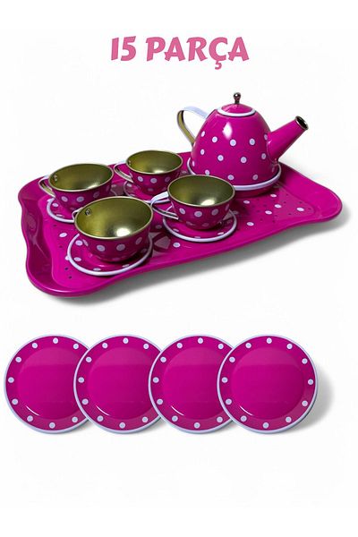 FEN TOYS 15 Pieces Metal Teapot Set with Accessories Metal Quality Teapot with Tray Tea Cup Set with Accessories