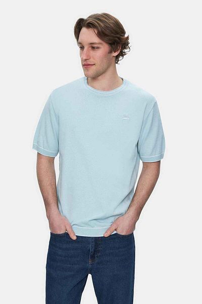 UCLA Tricou pentru bărbați FARED Sky Blue Crew Neck Tricot Brodat Standard Fit