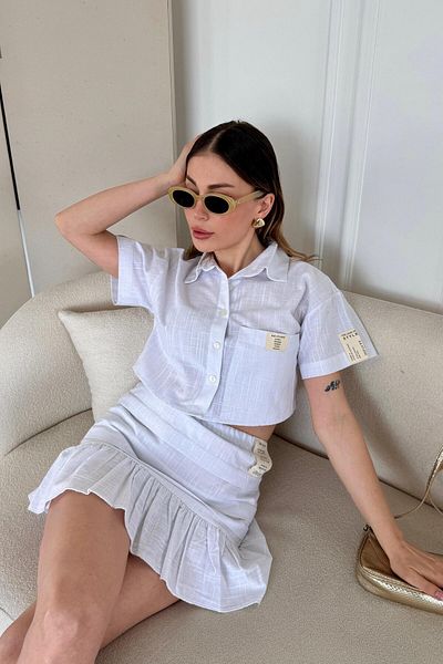 bb butik basic Premium Quality Natural Embroidered Linen Textured Skirt Suit Pt8822