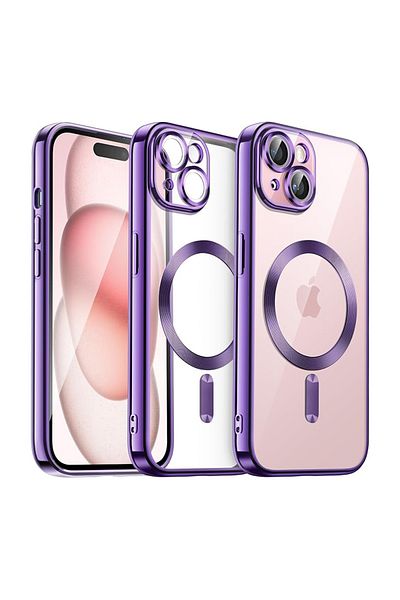 REDz Accessories Husă Luxe Armor, Magsafe, pentru iPhone 15, protecție cameră, silicon, transparentă, violet