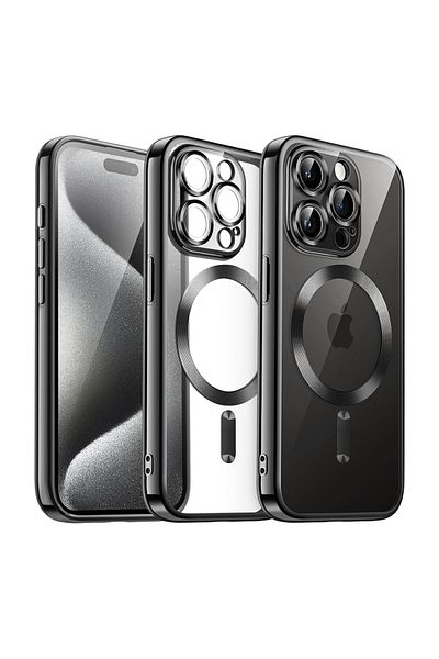 REDz Accessories Husă pentru iPhone 16 Pro Max, Luxe Armor, Magsafe, protecție cameră, silicon, transparentă, neagră