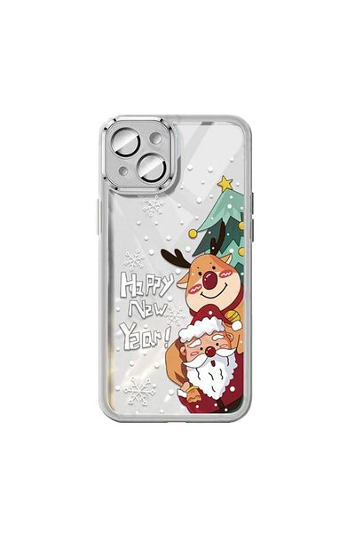 REDz Accessories Carcasă de Crăciun, design de iarnă, protecție pentru cameră, pentru iPhone 15, rezistentă la șocuri, silicon, transparentă