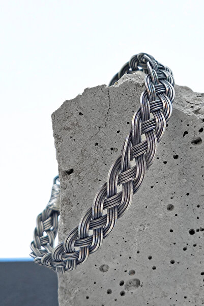 SILVER'SY 1000 Ayar Gümüş El İşçiliği Kazaziye Bileklik- Oksitli Gümüş Örgü K...