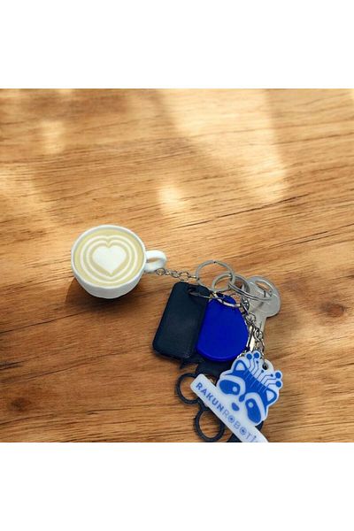Rakun Robotik Latte Art Coffee Cup Keychain 3D Print
