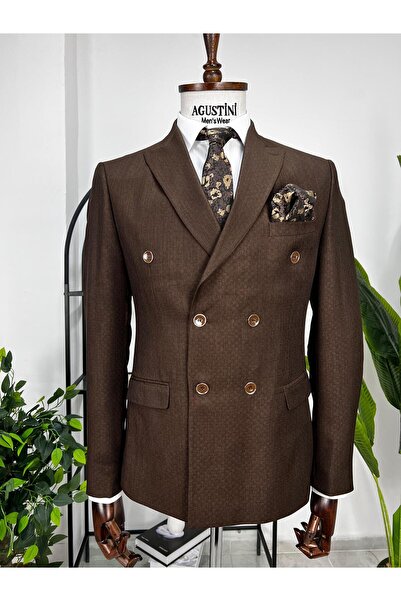 AGUSTİNİ Brown Double Breasted 2-Piece Suit Pointed Collar Slim Fit Mold | Agustini