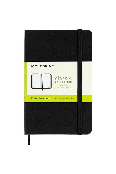 Moleskine Caiet negru necăptușit, dimensiune de buzunar, copertă rigidă