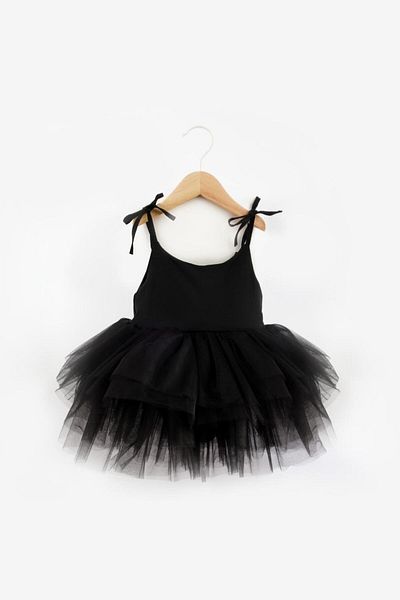 Le Mabelle Μαύρη φούστα Tutu Κοριτσίστικο φόρεμα μπαλαρίνας με τιράντες - Jade