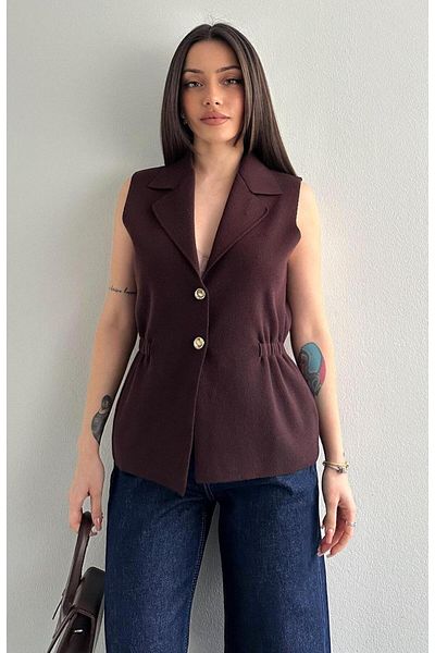 fujya Knitwear Vest Gold Buttoned Brown