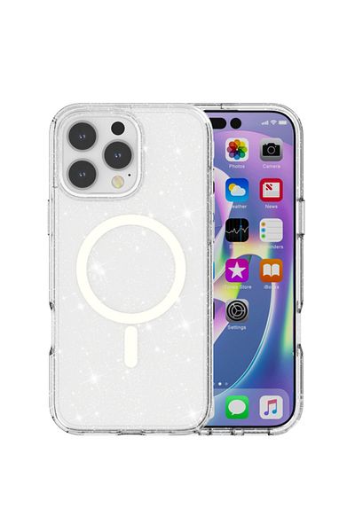 REDz Accessories Husă Shine Armor MagSafe, cu sclipici integrat, pentru iPhone 16 Pro, protecție antișoc, transparentă