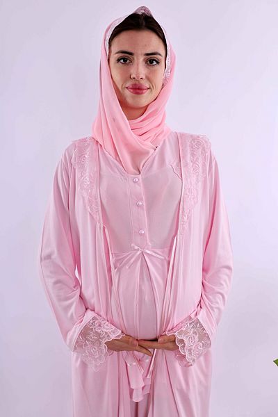 ByLohusa Effortt Pink Hijab Pregnant Maternity Pajama Set Byl2T80242