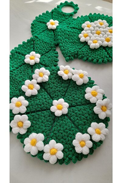 hobilanka El Örgüsü Yeşil Papatya Tarlası Günlük Çeyizlik Uzun Yuvarlak Kese ...