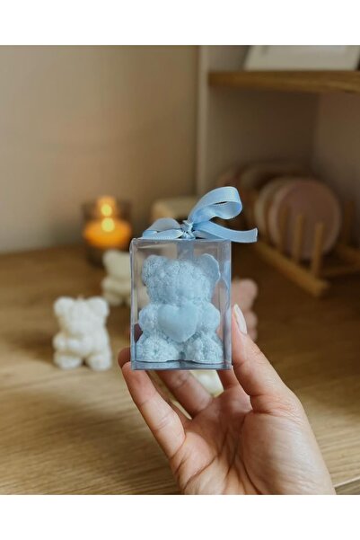 candleandgiftland 10’lu Mavi Kalpli Ayıcık Mum Hediyelik