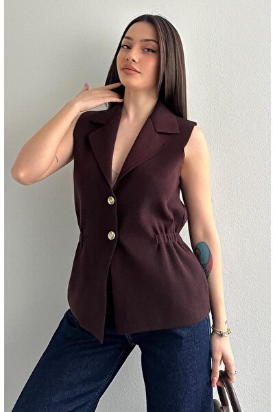 fujya Knitwear Vest Gold Buttoned Brown