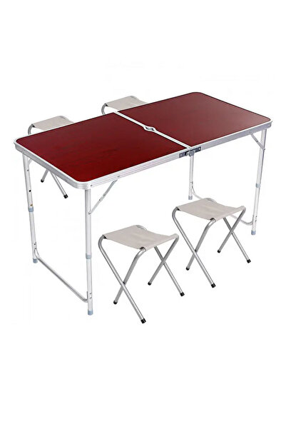 Sportaj Katlanabilir Alüminyum Kamp Masası ve 4 Adet Tabure Seti – Taşınabili...
