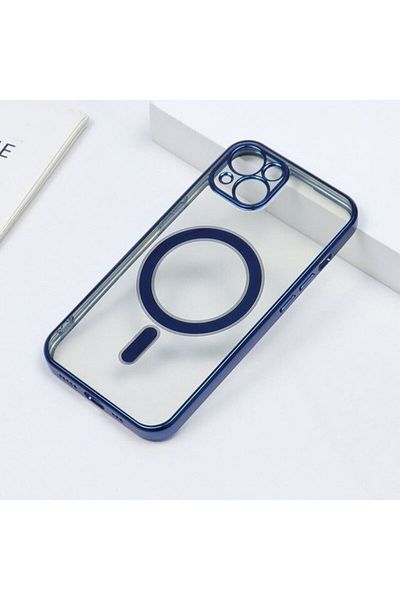 REDz Accessories Husă de lux, Magsafe, acoperire completă, pentru iPhone 13, încărcare wireless, transparentă, albastru închis