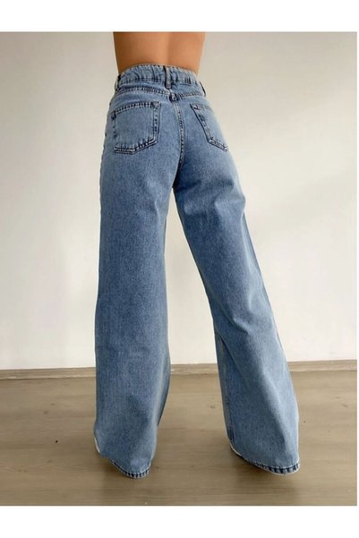 Generic Brand Julia 90's Snow Wash Blue Super High Waist Loose Jeans Palazzo Trousers