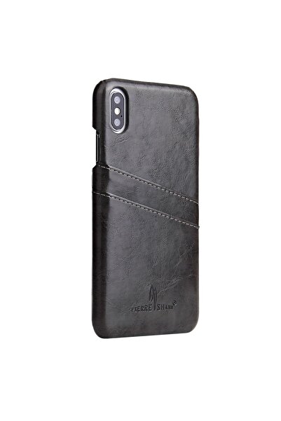 REDz Accessories Husă Fierre Shan, compatibilă cu iPhone XS Max, model Retro Oil, neagră, cu slot pentru card, - piele