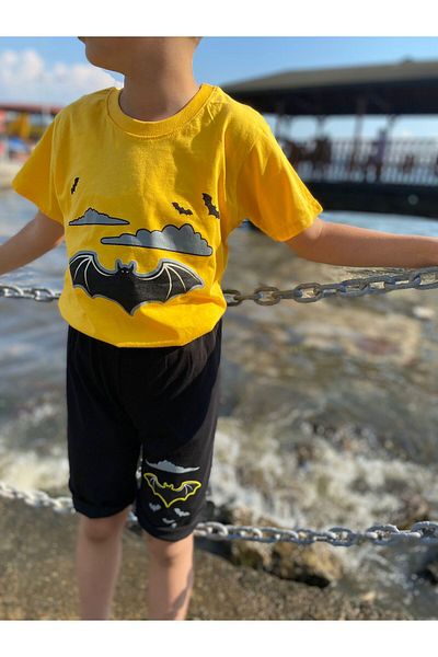 tinitins Boy's Bat Printed Combed Cotton Shorts Suit