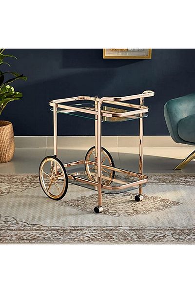 private house Taiwanese steel glass copper tea cart