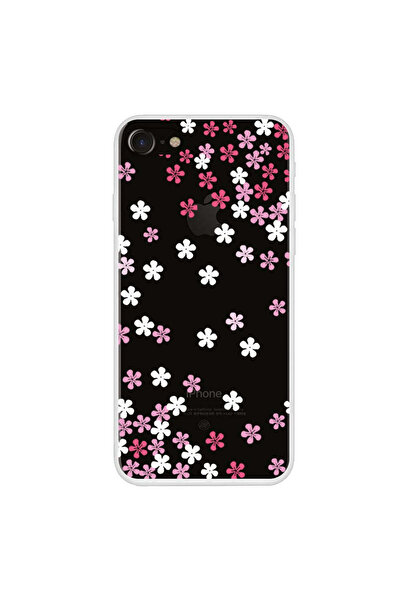 REDz Accessories Carcasă compatibilă cu iPhone 7/8/SE2 model Flowers care cade, silicon, rezistentă la șocuri, alb/roz