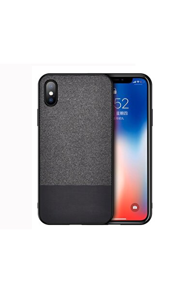REDz Accessories Carcasă din TPU și policarbonat, compatibilă cu iPhone XS Max, neagră, textură textilă, îmbinare cu splicing