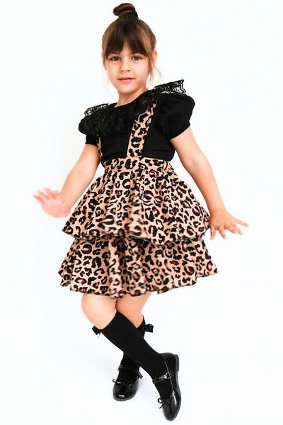 Parla Kids Κορίτσια - Helen Leopard Print Black Lace Gilet 29 Οκτωβρίου Φόρεμα και κοντομάνικη μπλούζα βραδινό φόρεμα