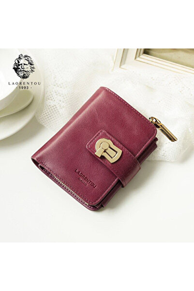 Laorentou Santorelli Genuine Leather Italian Made Gold Buckle Zippered Women's Wallet - Women's Card Holder