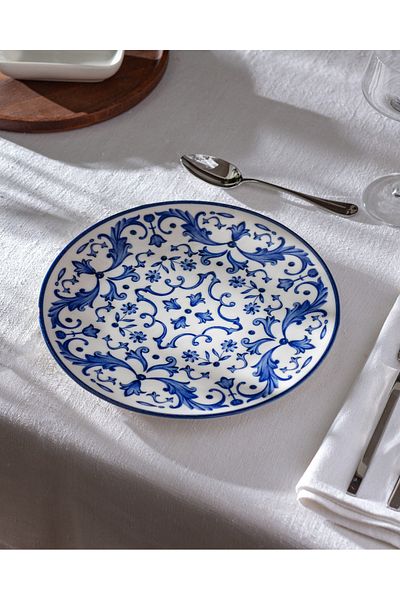 Madame Coco Reve Bleu Serenity Service Plate - 25 cm - Blue/White