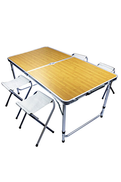 Sportaj Katlanabilir Alüminyum Kamp Masası ve 4 Adet Tabure Seti – Taşınabili...