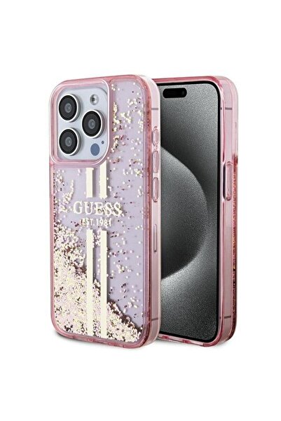 REDz Accessories Carcasă Guess pentru iPhone 15 Pro, sclipici lichid, dungi a...