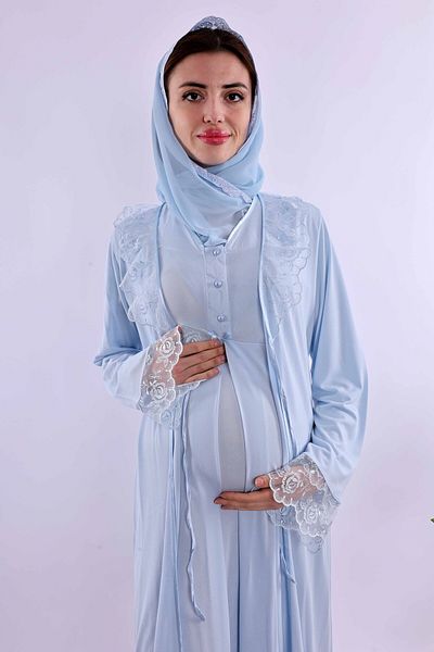 ByLohusa Effortt Blue Hijab Dressing Gown Maternity Maternity Nightgown Set Byl2T80252